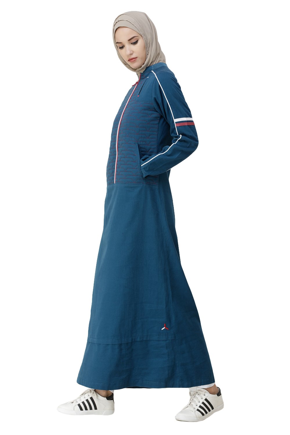Majolica Blue Denim Sports Jilbab Abaya Front Left Side