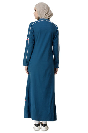 Majolica Blue Denim Sports Jilbab Abaya Back Side