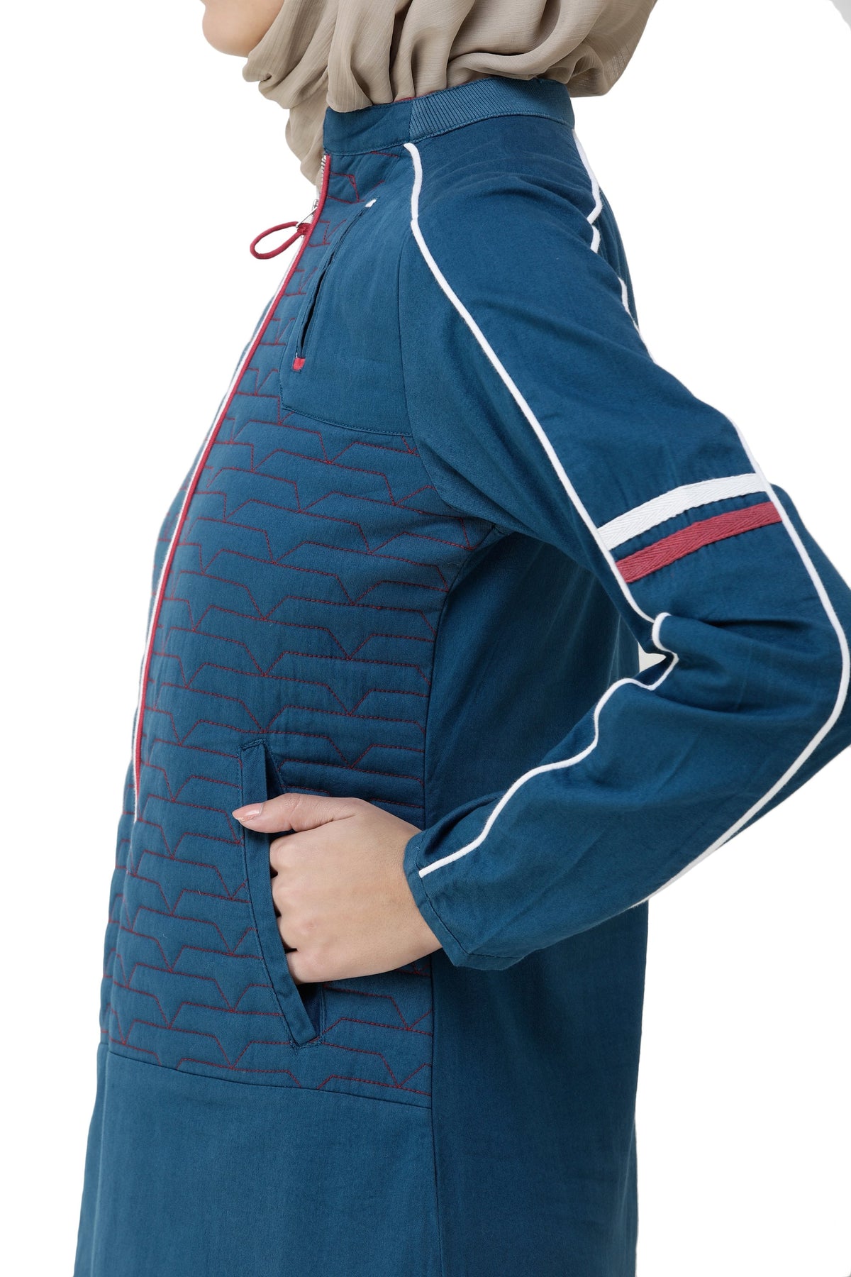 Majolica Blue Denim Sports Jilbab Abaya Left Side