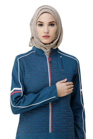 Majolica Blue Denim Sports Jilbab Abaya Front