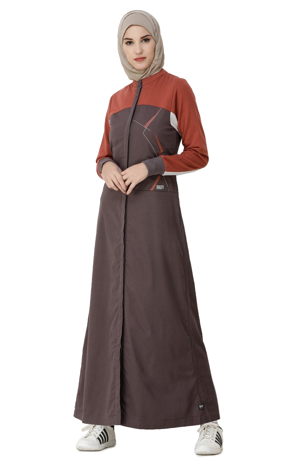Rabbit Grey & Etruscan Red Jilbab Abaya