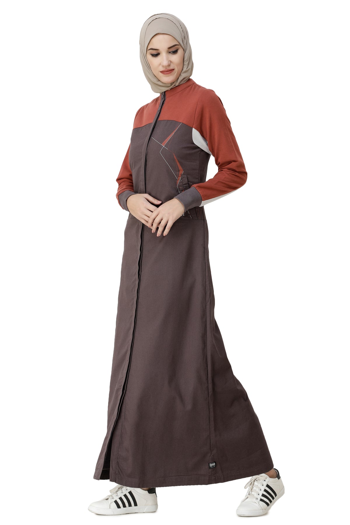 Rabbit Grey & Etruscan Red Jilbab Abaya