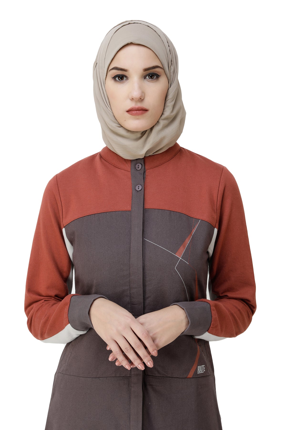 Rabbit Grey & Etruscan Red Jilbab Abaya