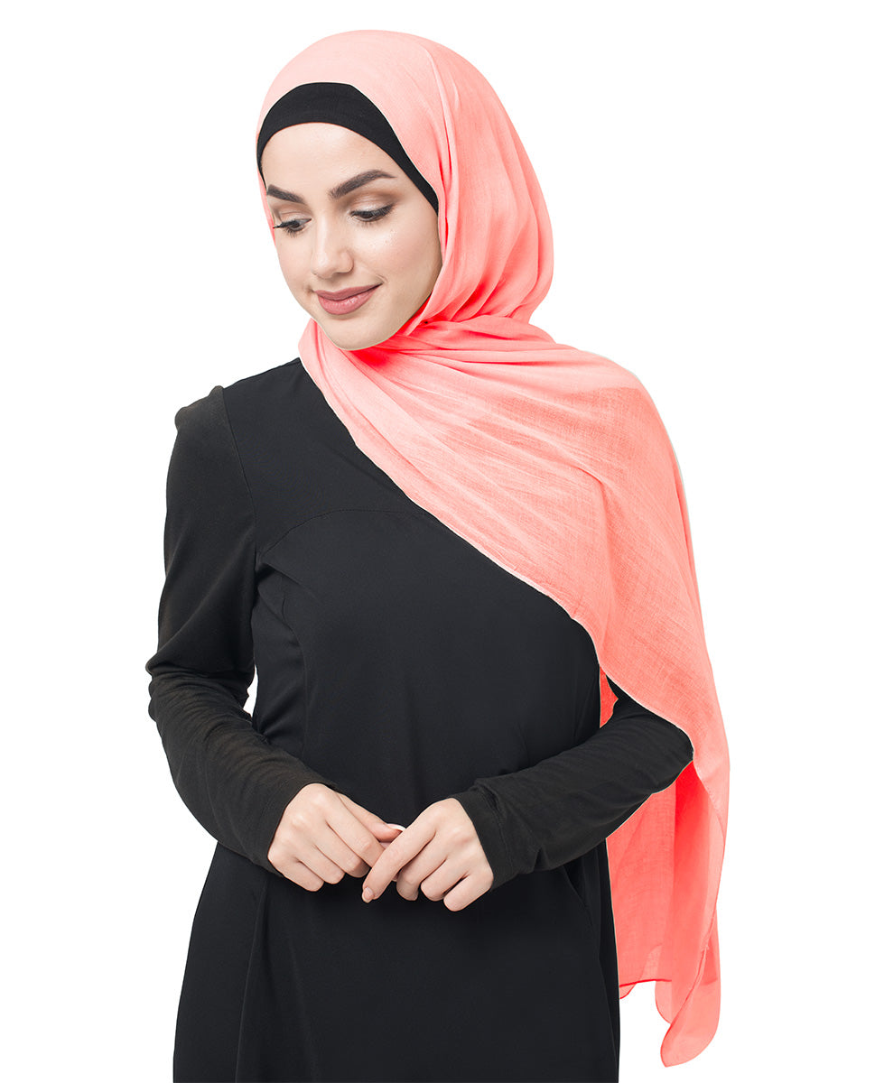 Coral Pink Pineneedle Cotton Voile Scarf Hijab