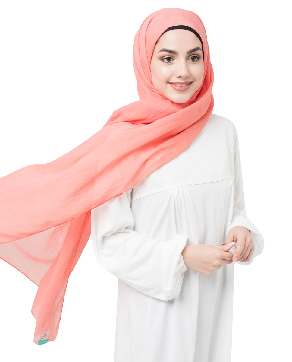 Coral Pink Pineneedle Cotton Voile Scarf Hijab