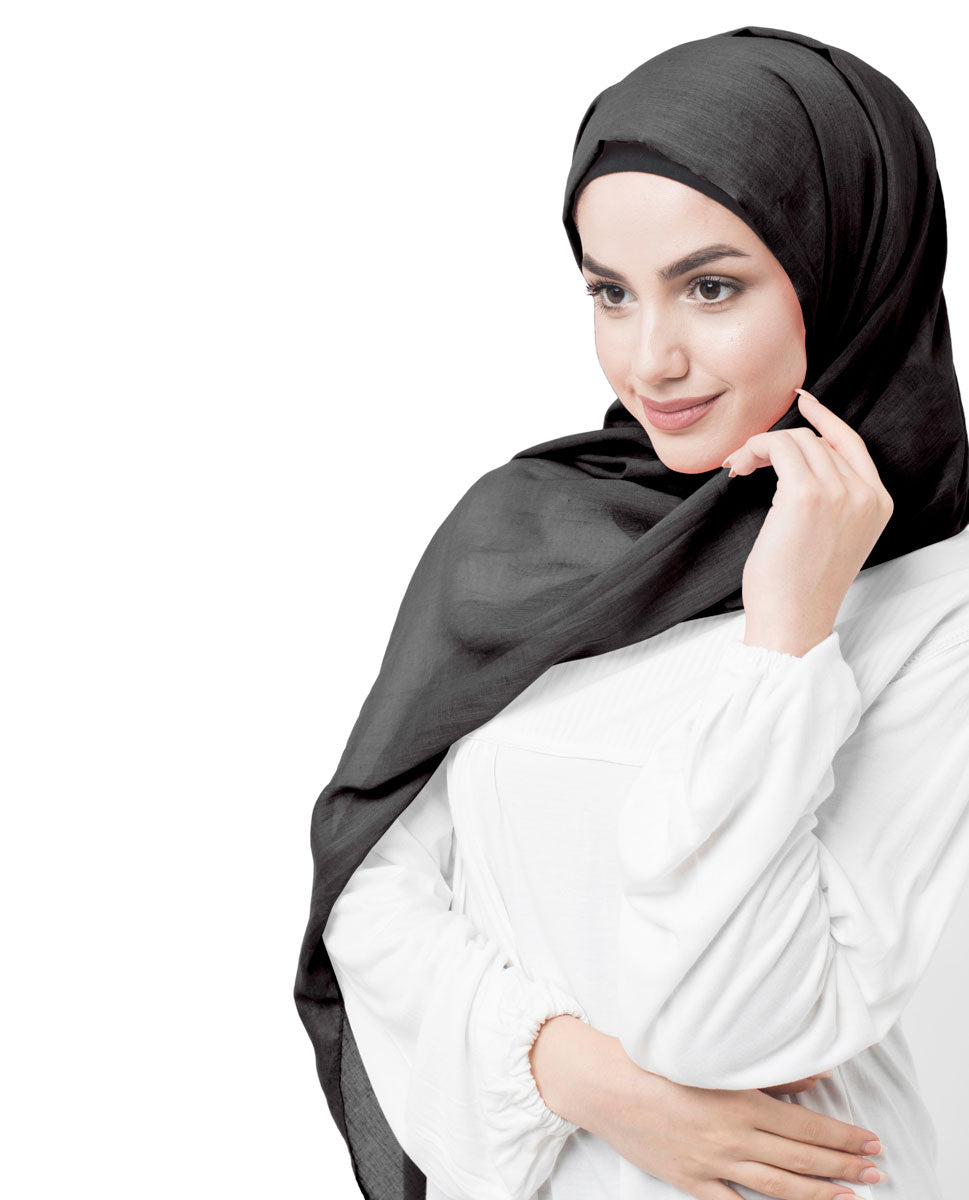 Rabbit Dark Grey Cotton Voile Scarf Hijab