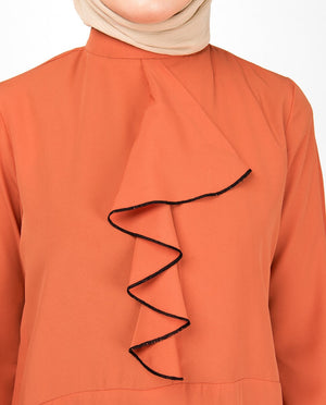 Arabesque Orange Ruffled Midi Dress