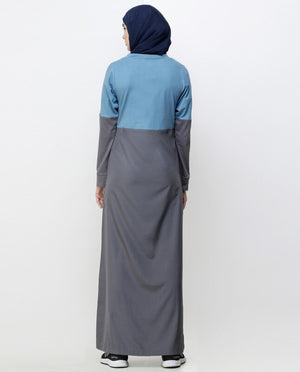 Asphalt Grey & Blue Drawstring Jilbab Abaya