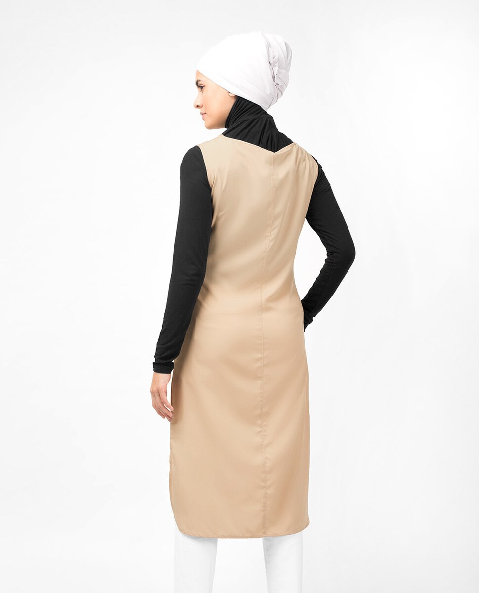 Beige Sleeveless Slip Shirt Dress