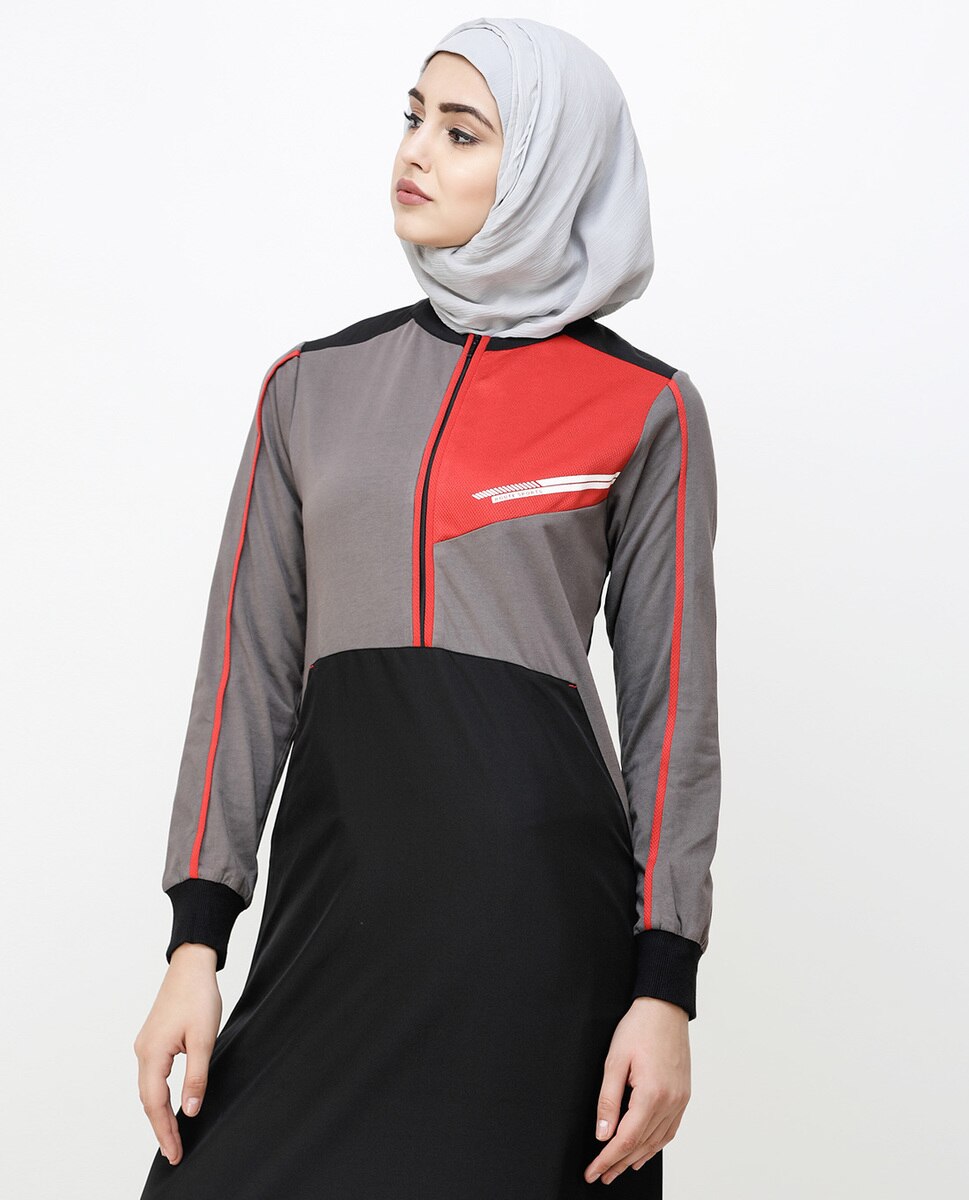 Black And Grey Kangaroo Pocket Jilbab Abaya