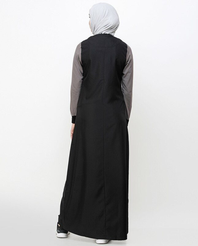 Abaya Jilbab in Black And Grey Kangaroo Pocket - ModestPath.com