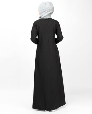 Black Contrast Trim High Low Jilbab Abaya