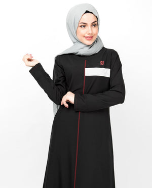 Black Contrast Trim High Low Jilbab Abaya