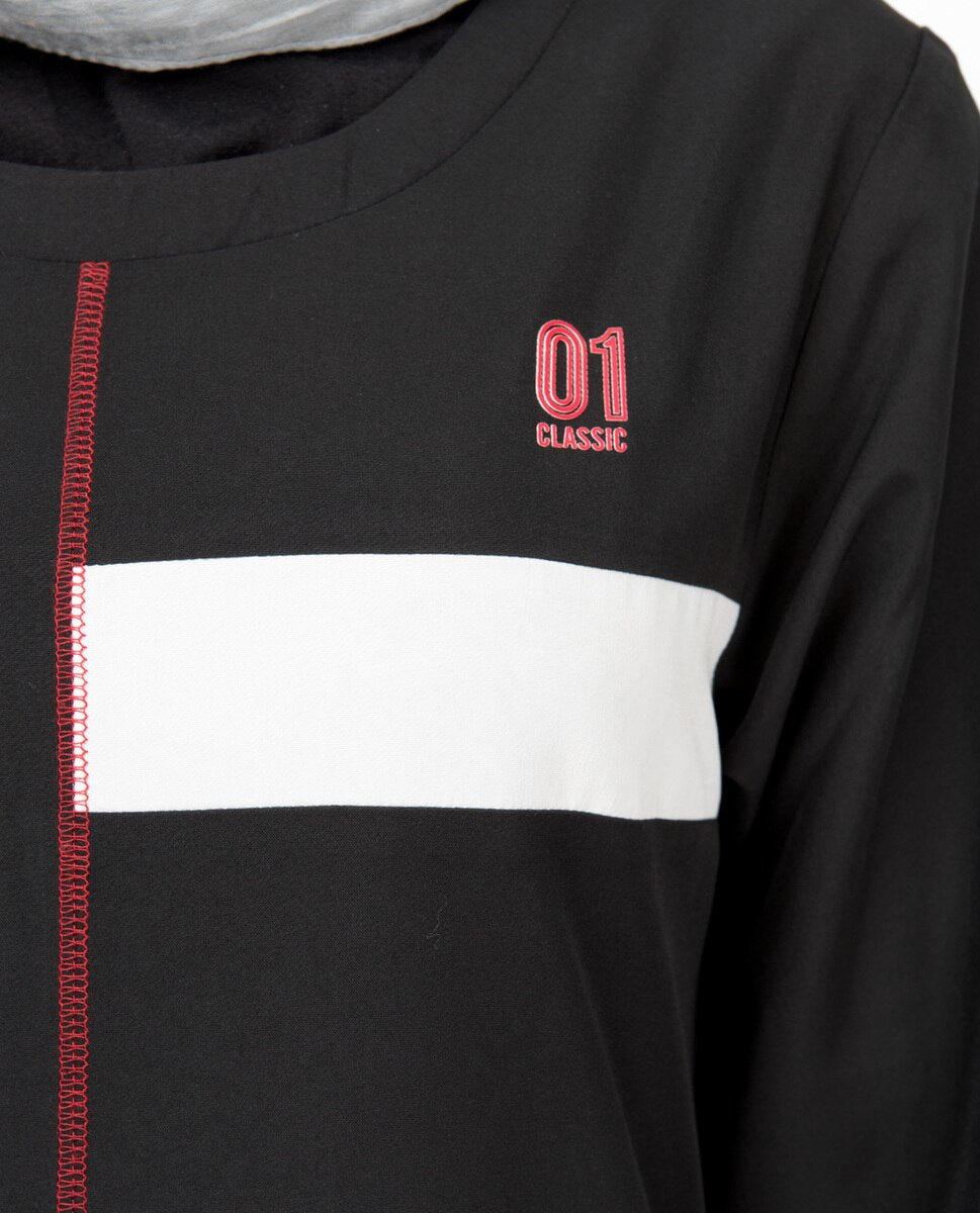 Black Contrast Trim High Low Jilbab Abaya