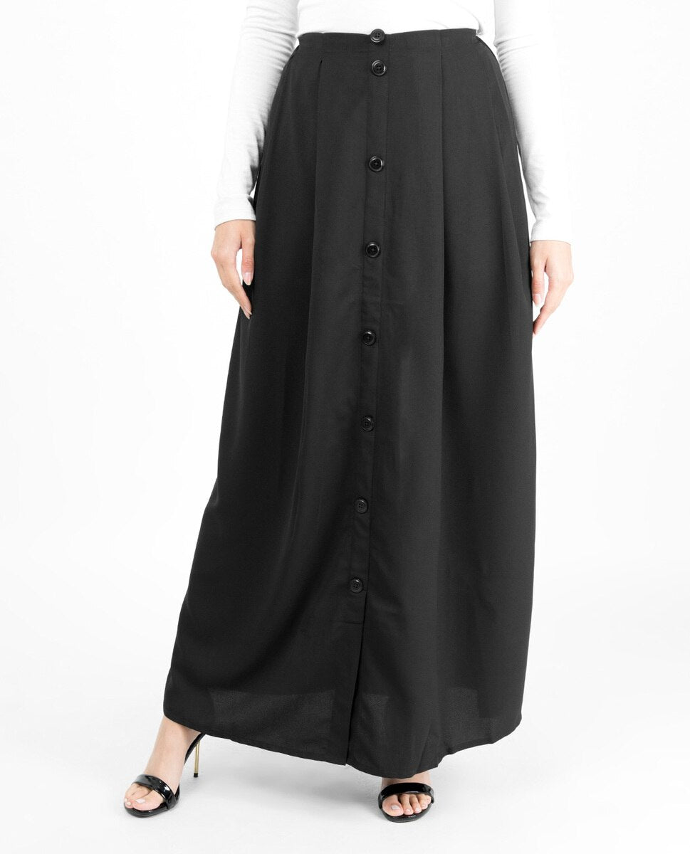 Black Mock Button Skirt