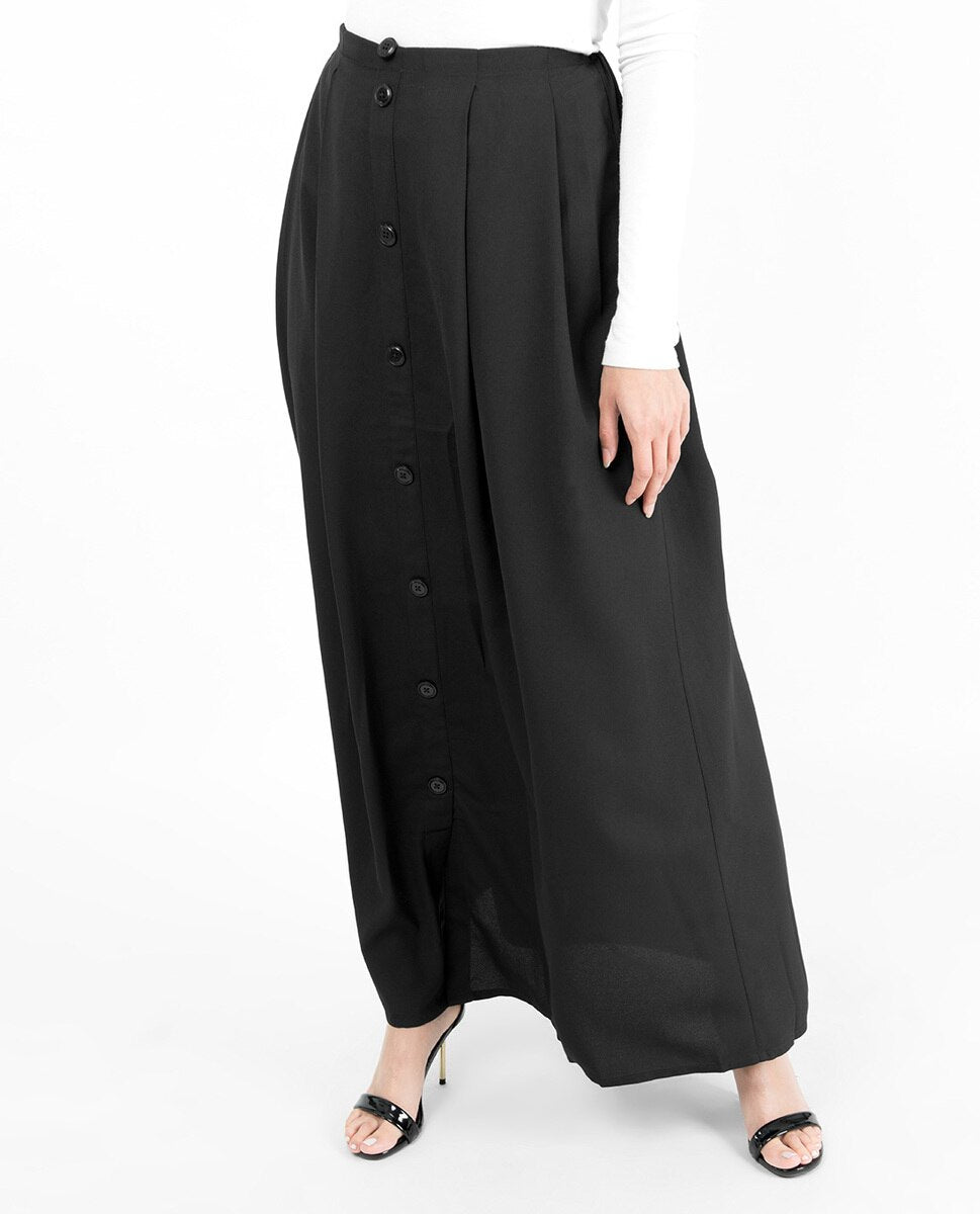 Black Mock Button Skirt