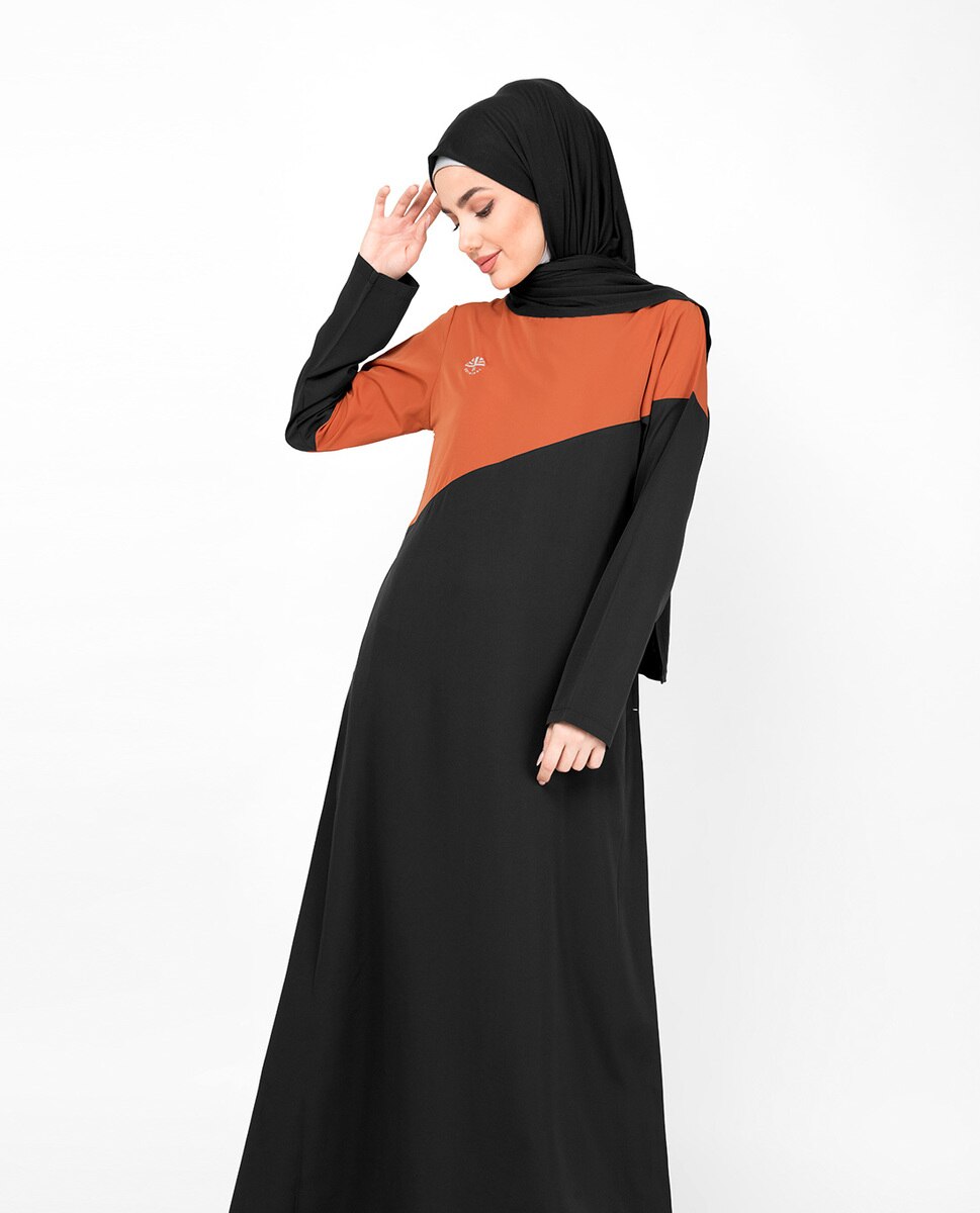 Black & Orange Diagonal Contrast Abaya Jilbab