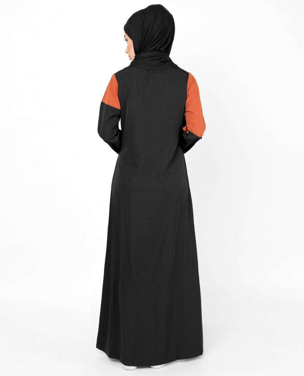 Black & Orange Diagonal Contrast Abaya Jilbab
