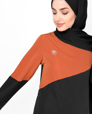 Black & Orange Diagonal Contrast Abaya Jilbab