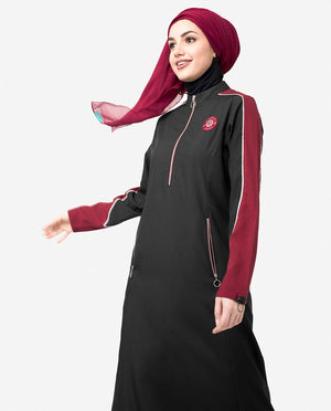 Black & Red Contrast Zipper Jilbab Abaya