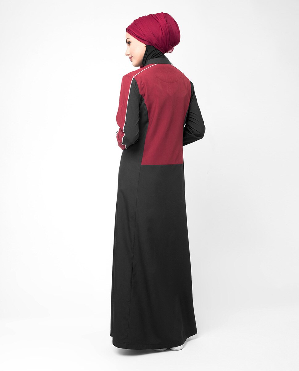 Black & Red Contrast Zipper Jilbab Abaya