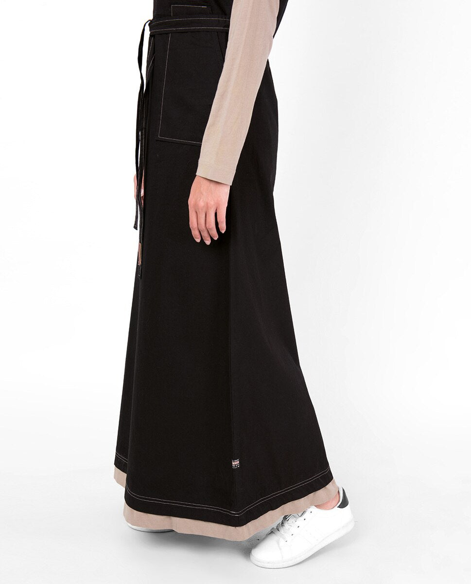 Black Tie Up Contrast Sleeve Abaya