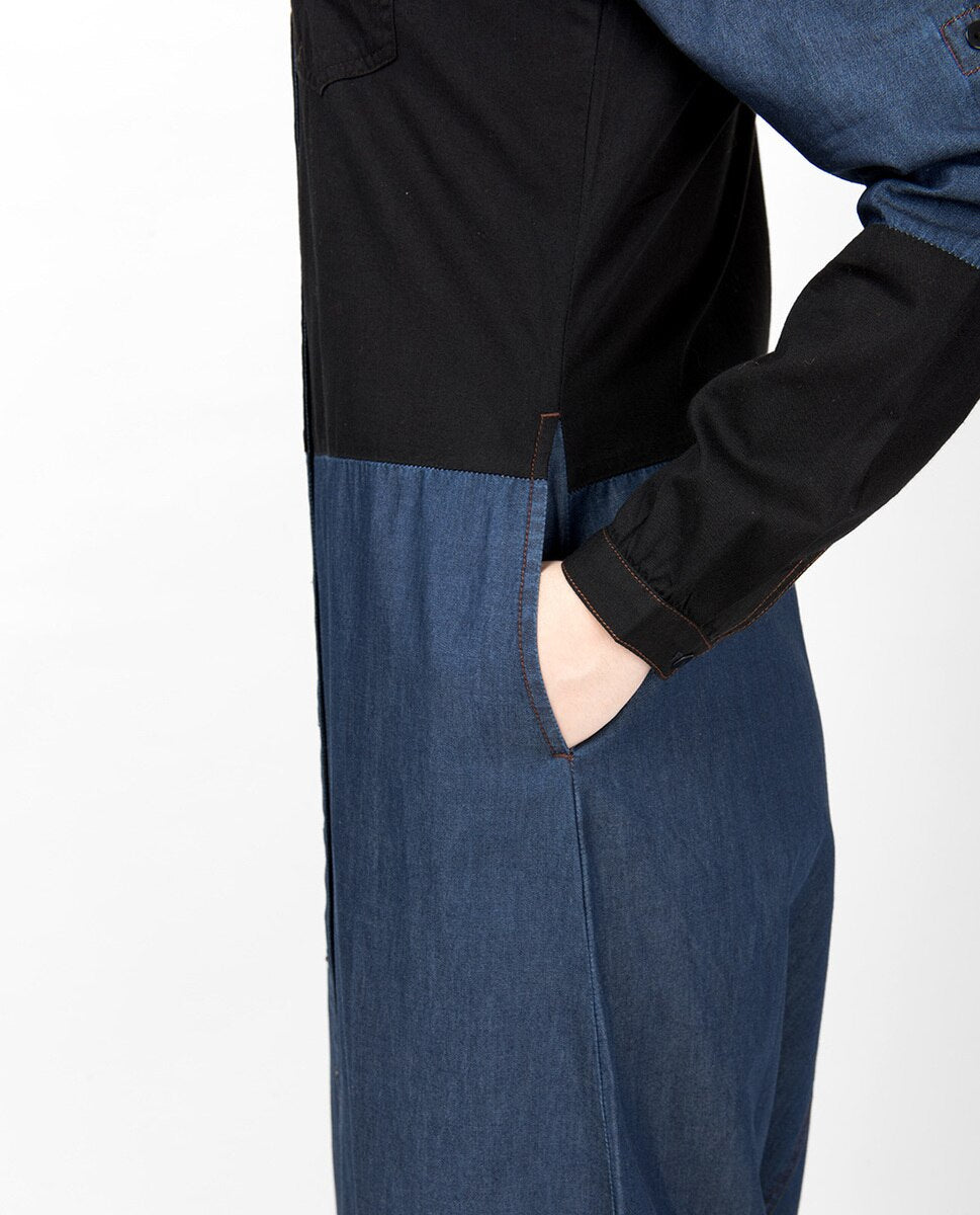 Blue & Black Full Front Open Denim Abaya Jilbab