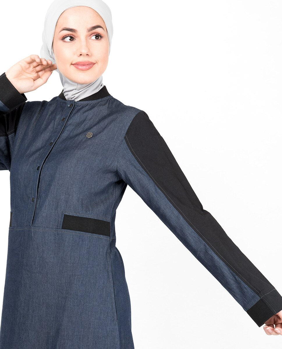 Blue Denim Contrast Sleeve Jilbab Abaya