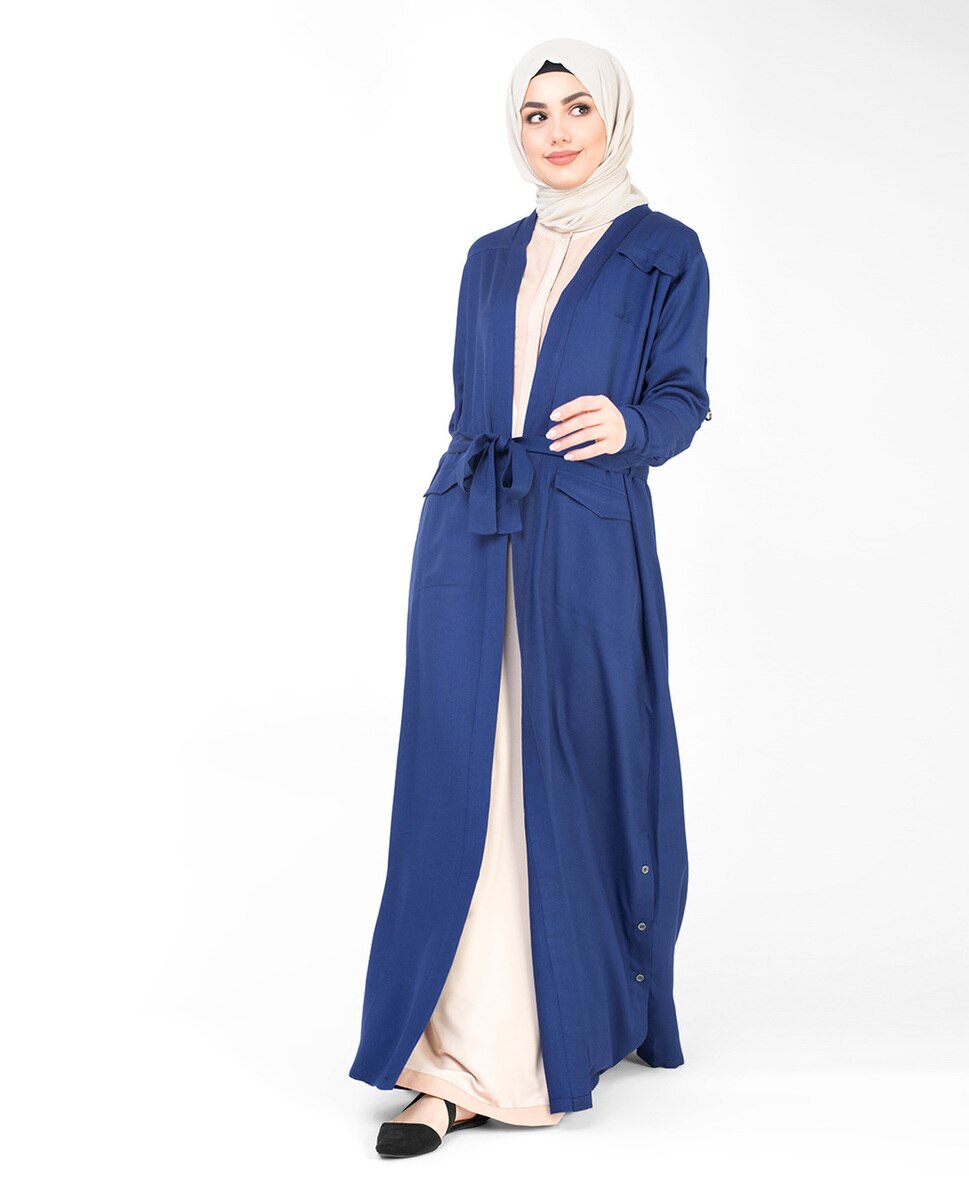 Blue Full Length Viscose Outerwear #