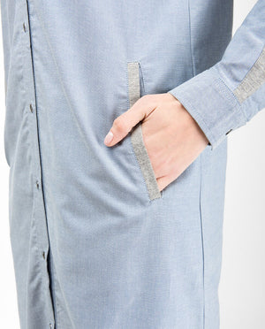 Blue & Grey Mix Fabric Long Shirt Dress