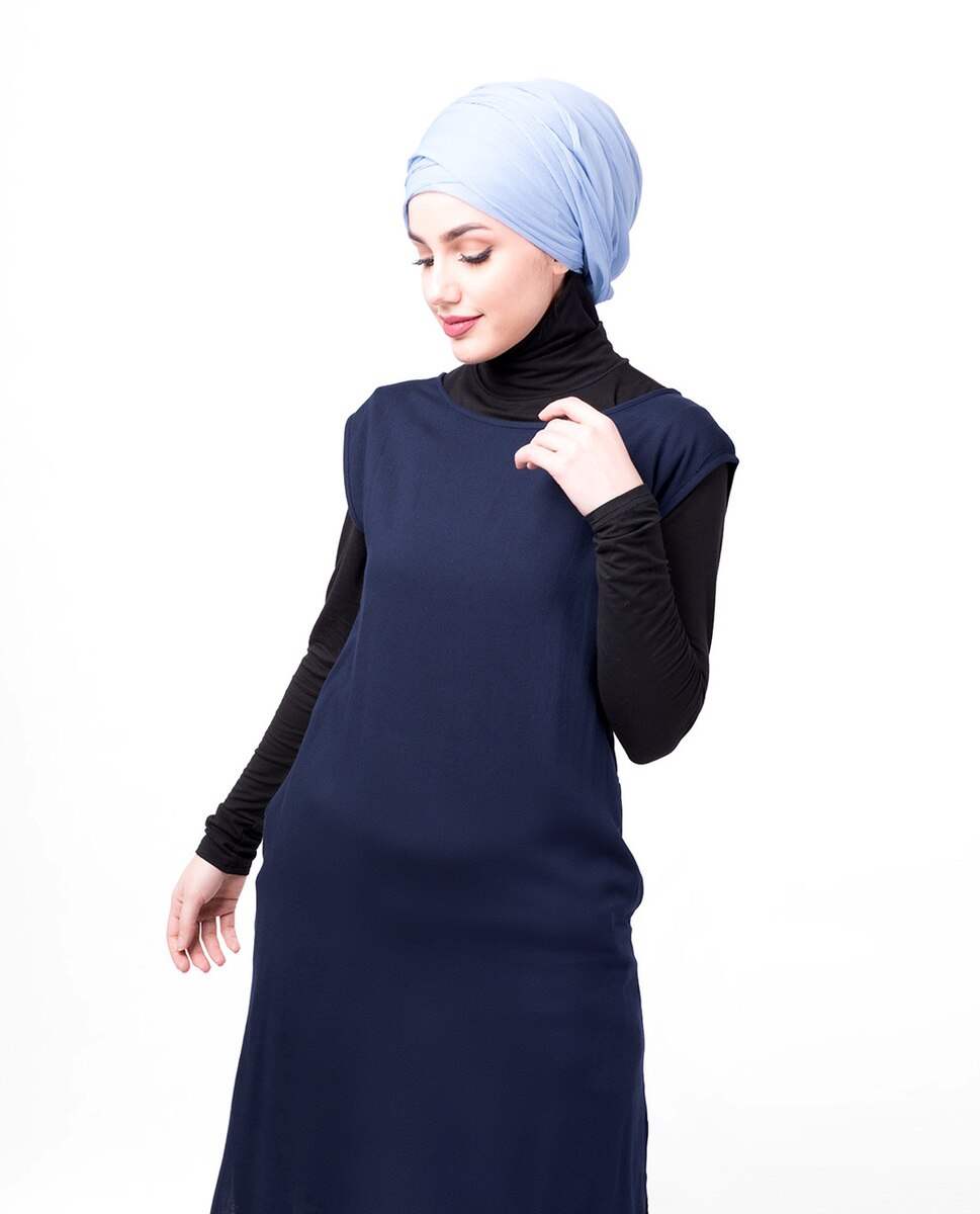 Boat Neck Blue Slip Shirt Dress