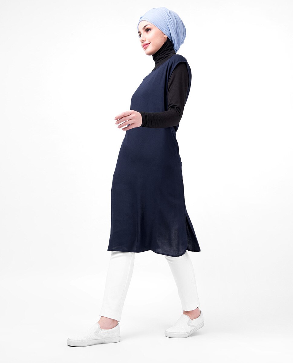 Boat Neck Blue Slip Shirt Dress