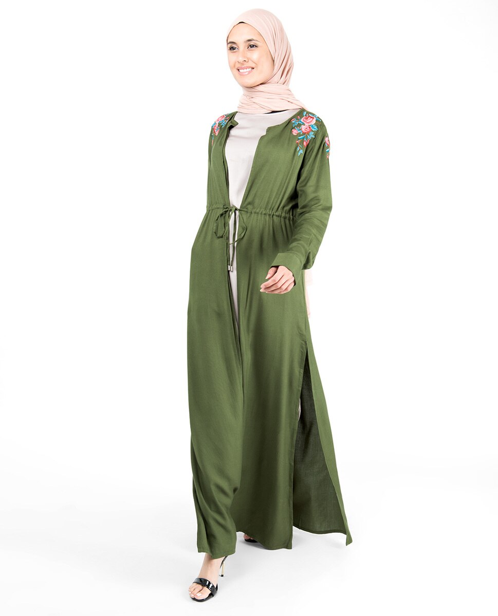 Cypress Green Floral Embroidered Outerwear