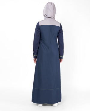 Deep Blue Hooded Kangaroo Pocket Jilbab Abaya