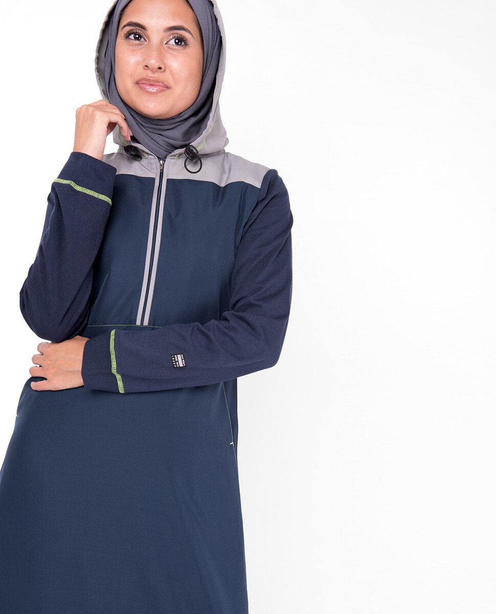 Deep Blue Hooded Kangaroo Pocket Jilbab Abaya