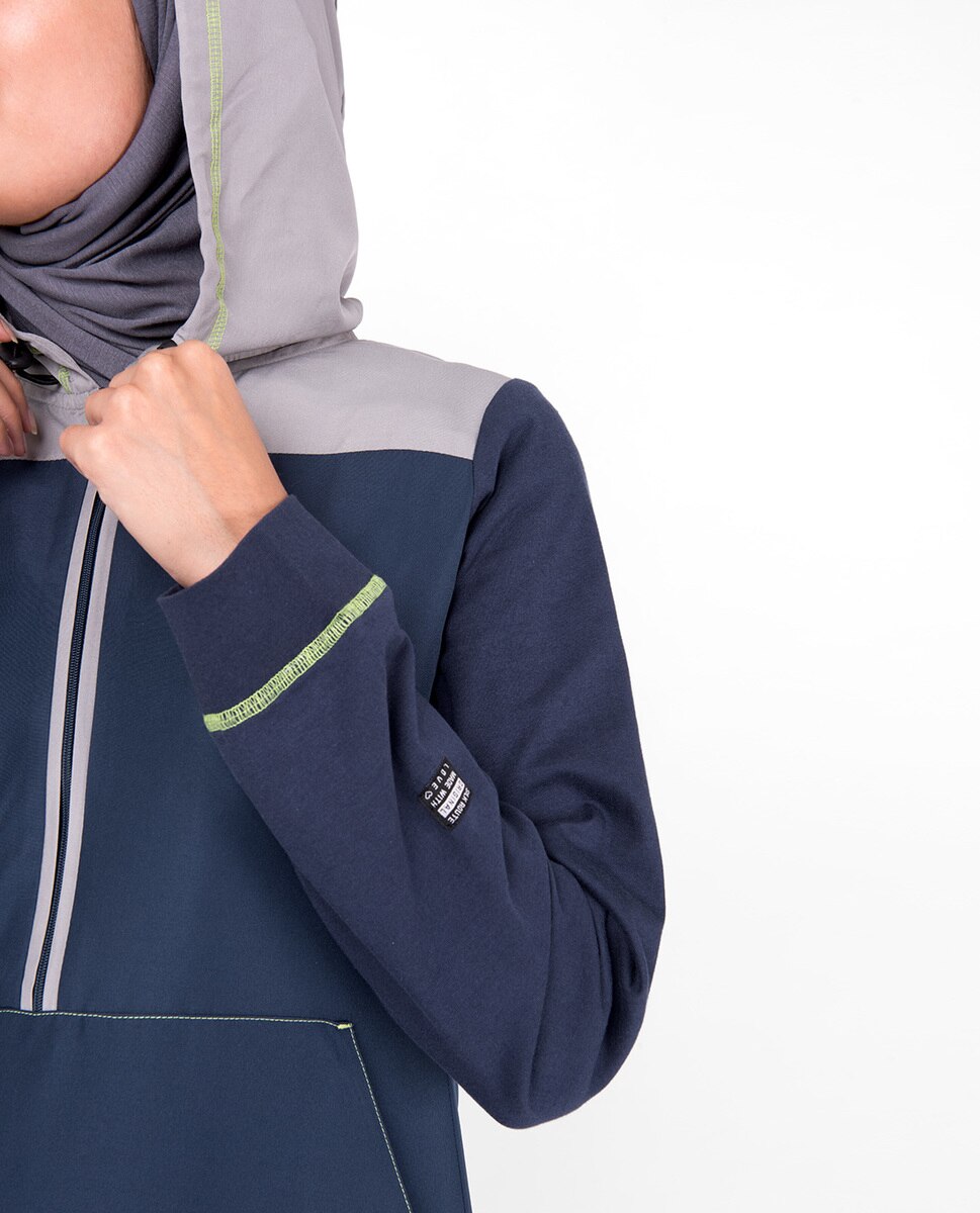 Deep Blue Hooded Kangaroo Pocket Jilbab Abaya