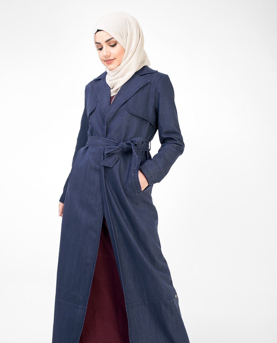Denim Full Length Trench Coat Abaya