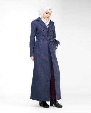 Denim Full Length Trench Coat Abaya