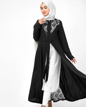 Elegant Full Front Open Black Lace Kimono #