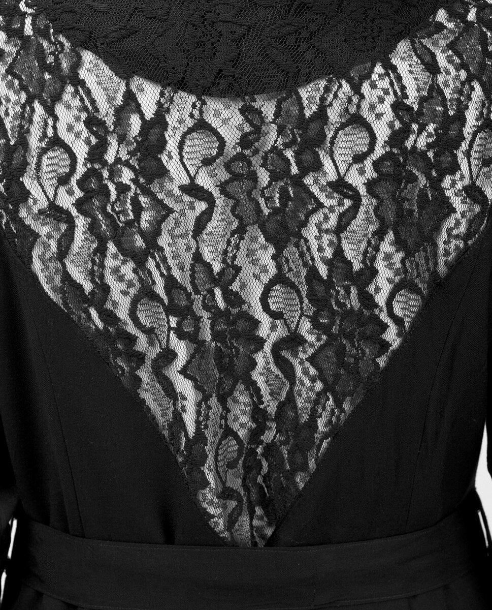 Elegant Full Front Open Black Lace Kimono #