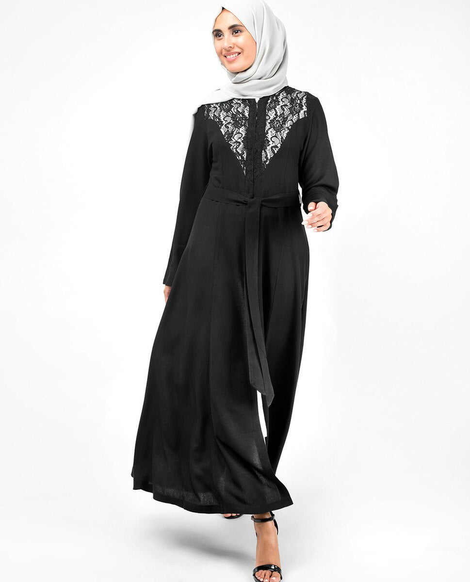 Elegant Full Front Open Black Lace Kimono #