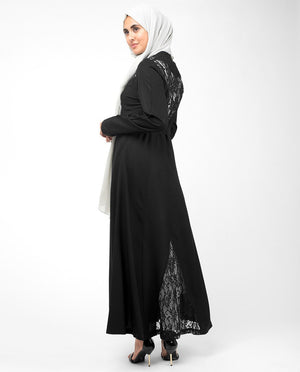 Elegant Full Front Open Black Lace Kimono #