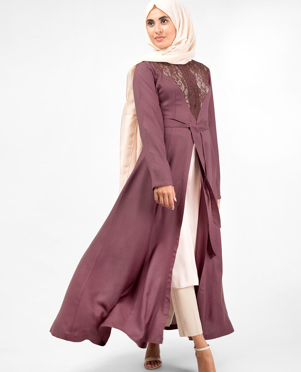 Elegant Full Front Open Rose Lace Kimono #