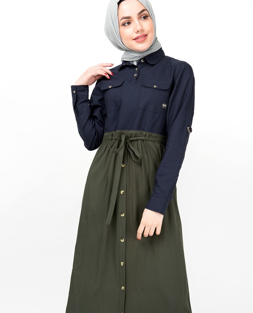 Flared Contrast Skirt Look Abaya Jilbab