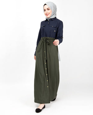 Flared Contrast Skirt Look Abaya Jilbab