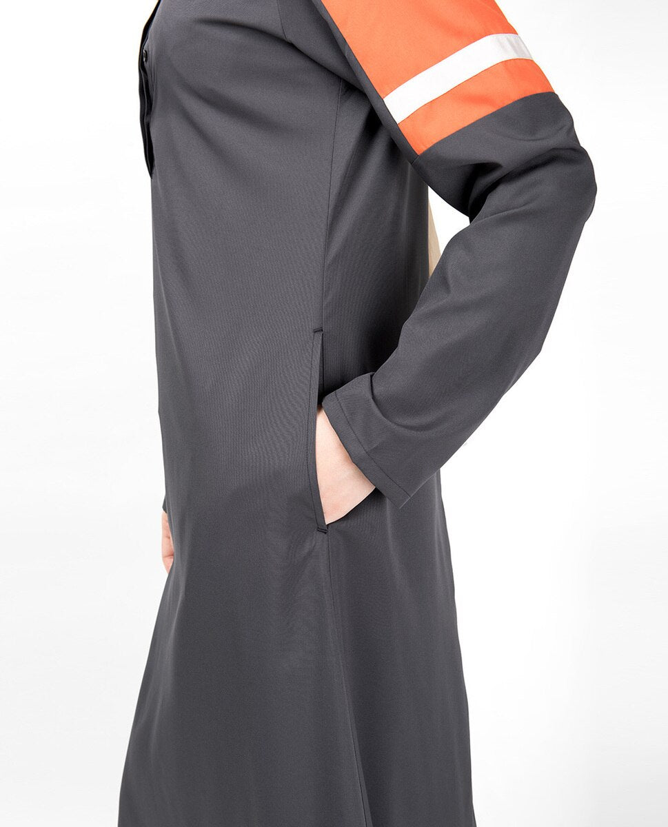 Grey & Orange Raised Neck Abaya Jilbab