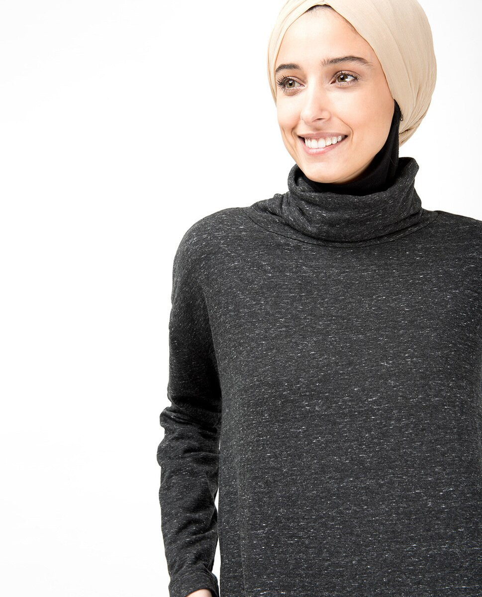 Grey Roll Neck Box Cut Jersey Dress