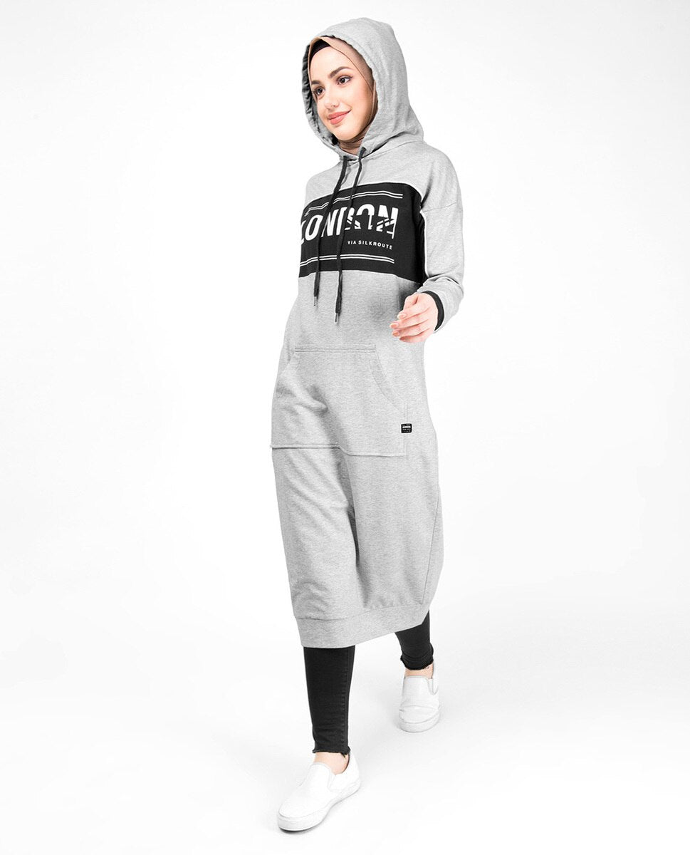 Kangaroo Pocket Grey Hooded Midi