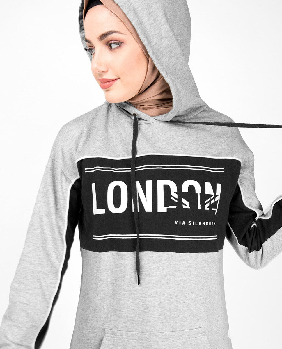 Kangaroo Pocket Grey Hooded Midi