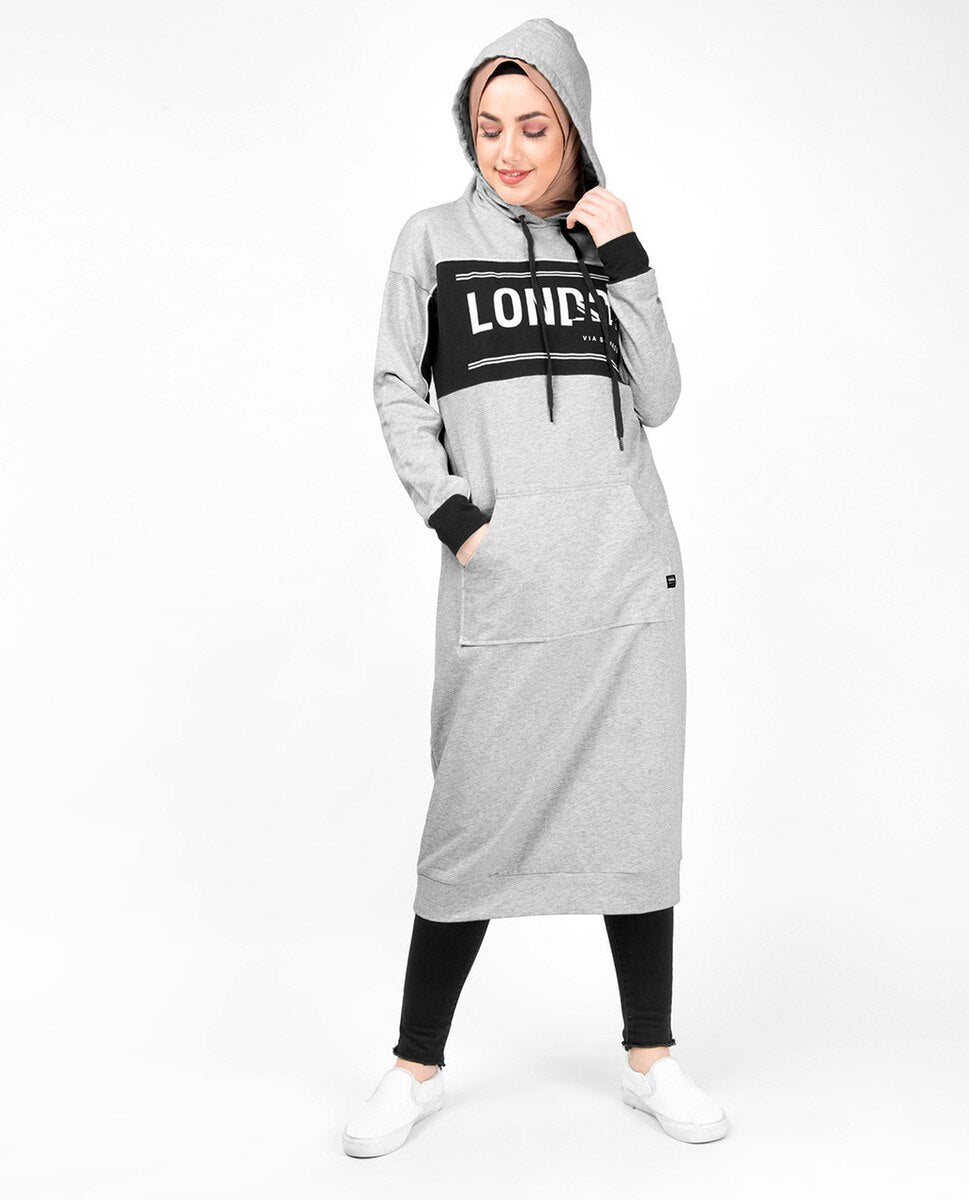 Kangaroo Pocket Grey Hooded Midi